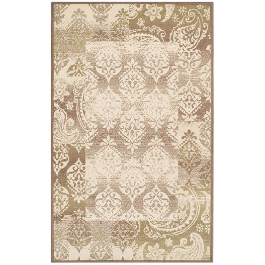 5' X 8' Brown Damask Power Loom Distressed Stain Resistant Area Rug-1
